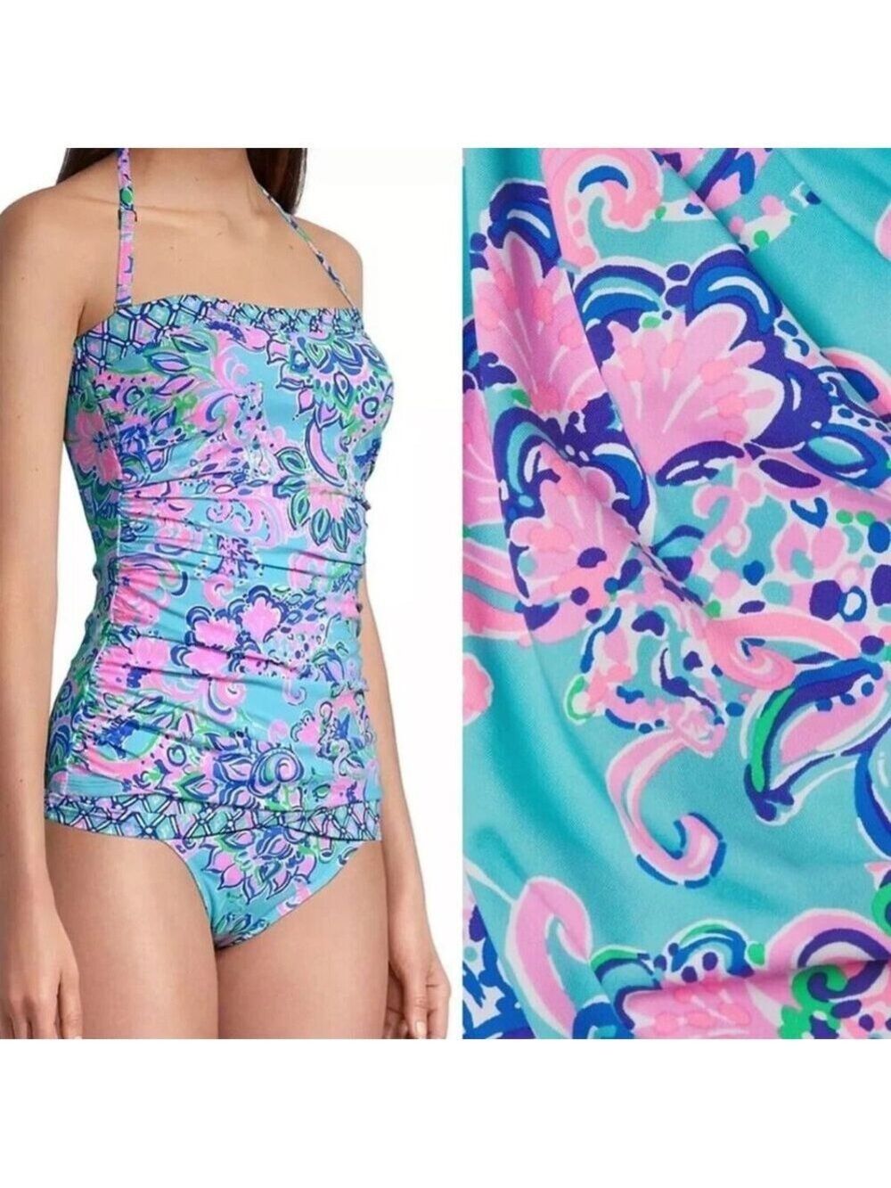 Lilly Pulitzer Women's Justina Tankini Top in Blue Horizon Jungle Sunrise 2